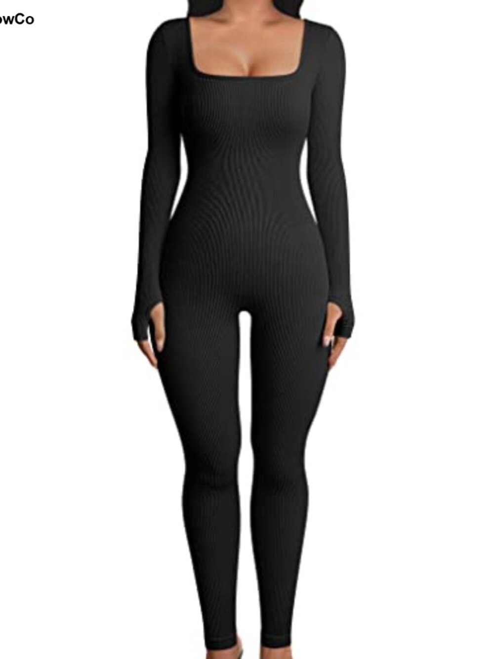 OQQ Women Long Sleeve Yoga Jumpsuit Ribbed Tummy Control One Piece